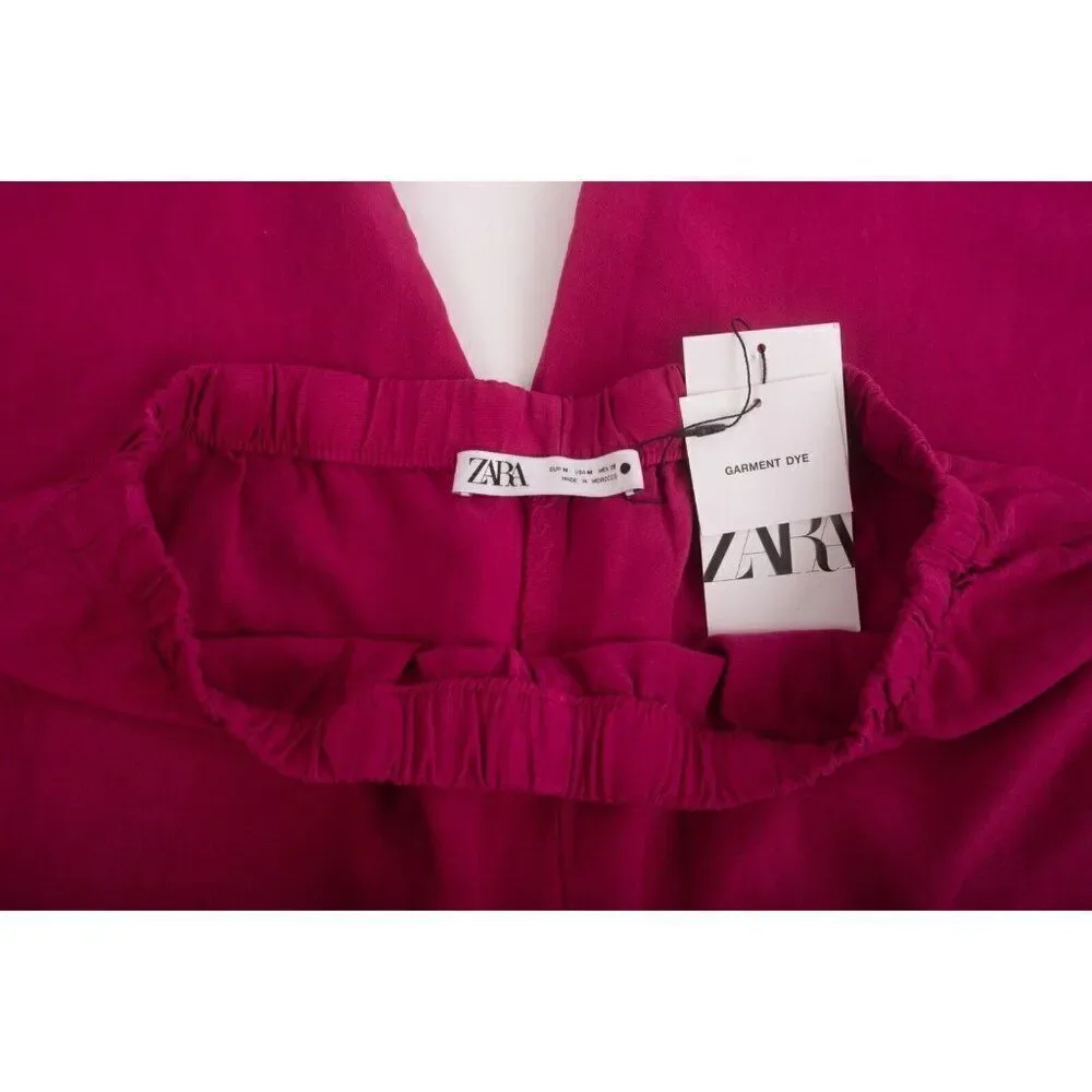 Zara Womans Pants Size M Fuchsia Pink Linen Blend Wide Leg 4043/250 NWT